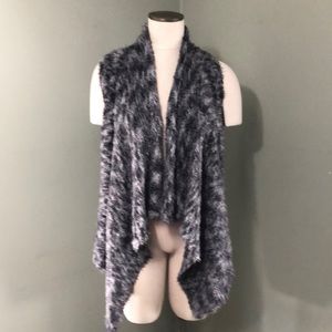 Bass Sleeveless Sweater Vest Fuzzy Waterfall Open Front Long Cardigan Sz Medium